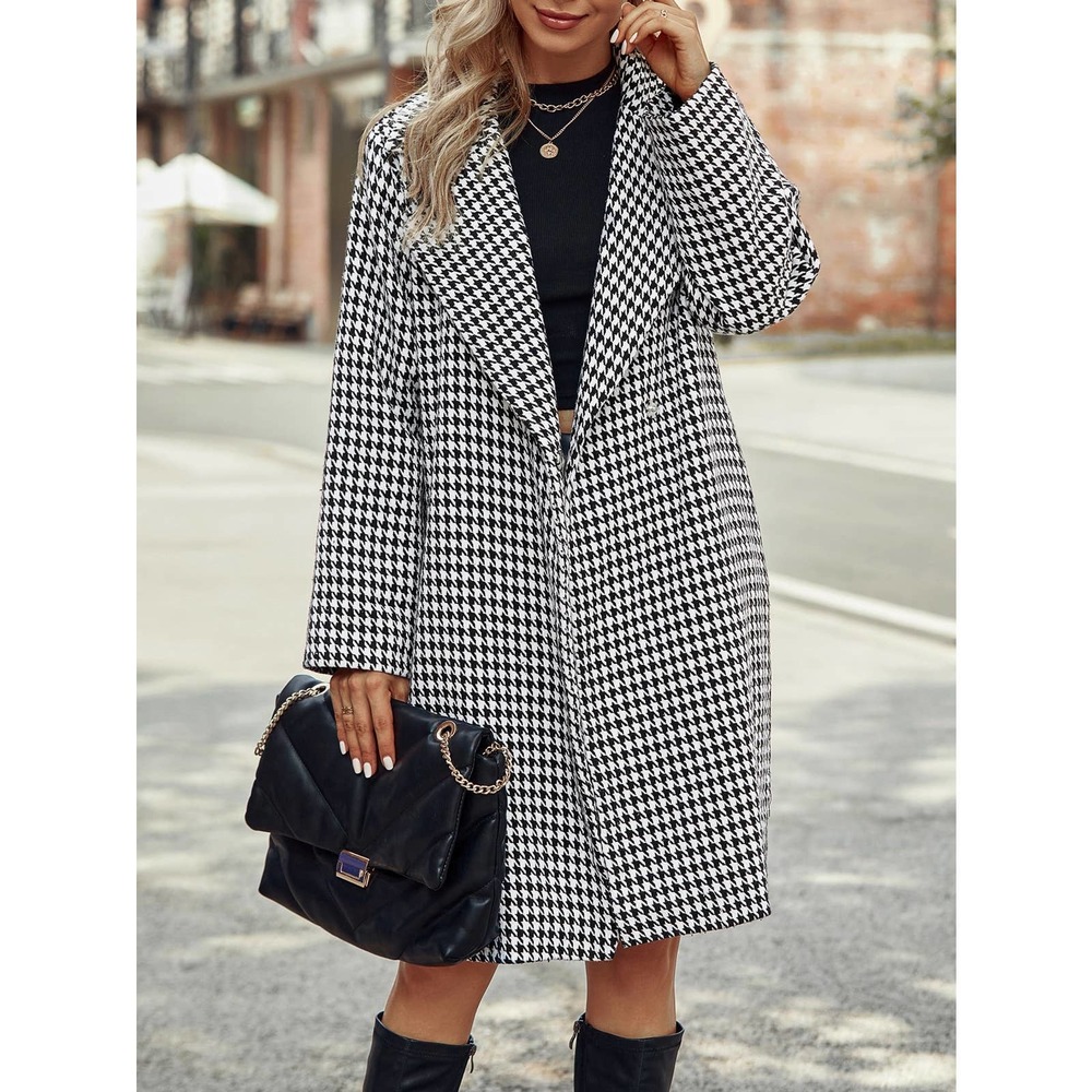Houndstooth Lapel Collar Double Button Overcoat pea coat - Picture 3 of 6
